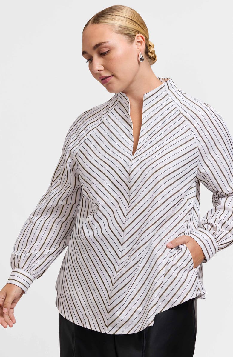Foxcroft Daphne Metallic Stripe Cotton Blend Pullover Shirt, Alternate, color, White/ Multi