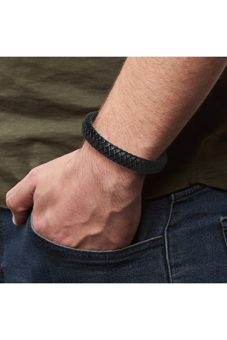 Wide Woven Microfiber Leather Bracelet for Men, 8.25", Alternate, color, Black