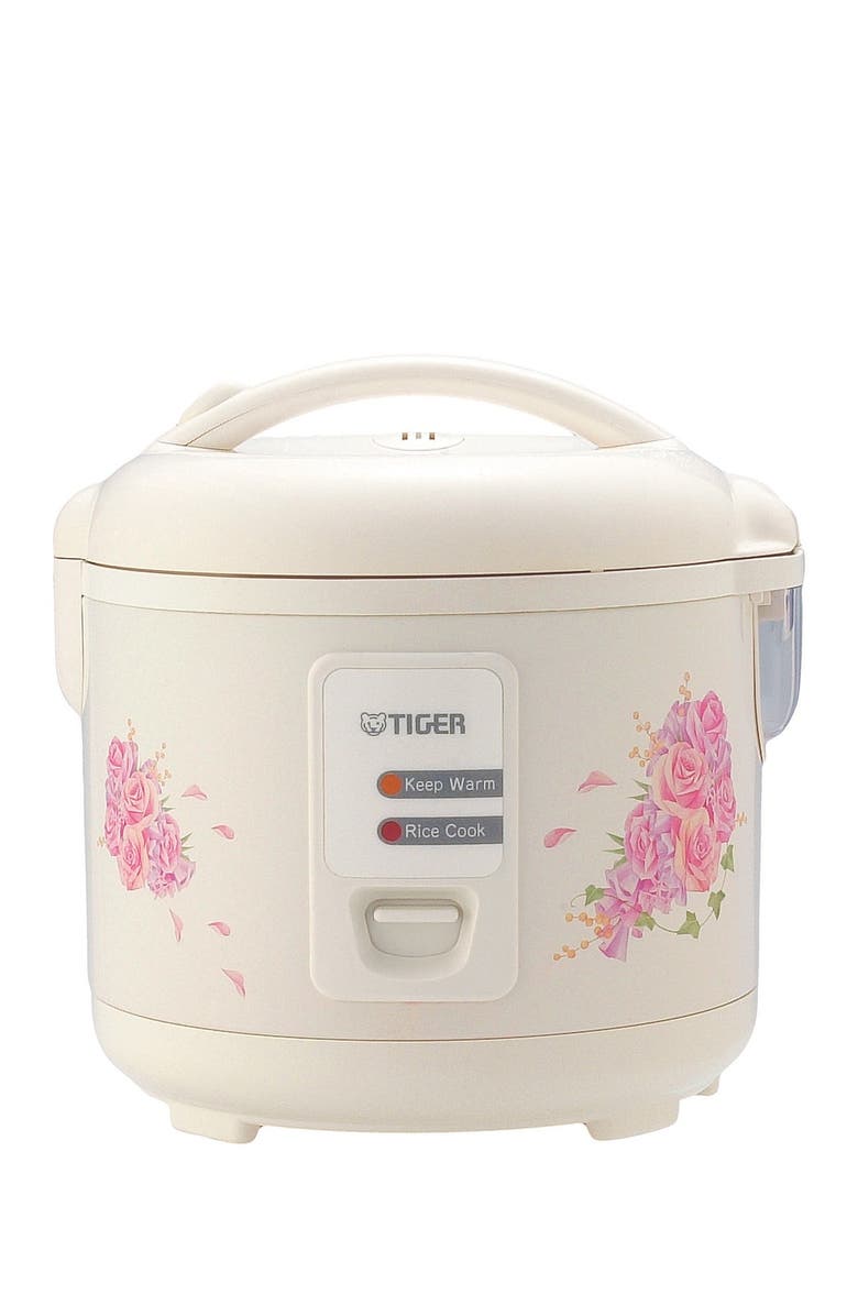 TIGER JAZ-A18U-FH 10-Cup (Uncooked) Rice Cooker and Warmer with Steam Basket, Floral White, Main, color, White