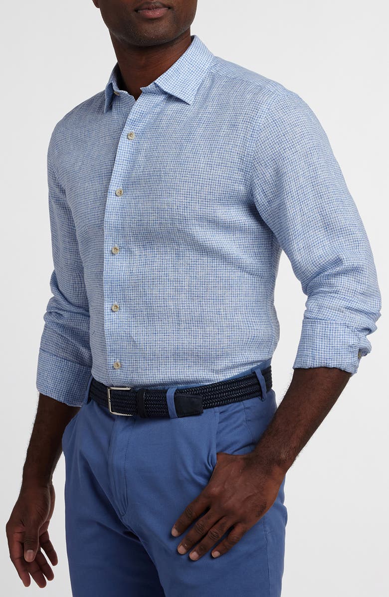 David Donahue Check Linen Button-Up Shirt, Alternate, color, White/ Navy