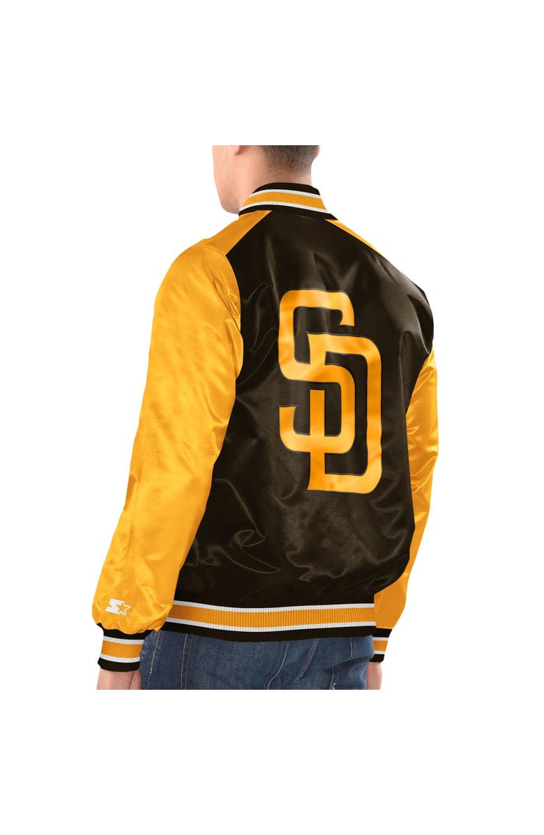 STARTER Men's Starter Brown/Gold San Diego Padres Varsity Satin Full-Snap Jacket, Alternate, color,