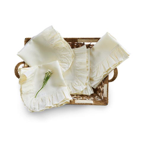 Linen Dinner Napkins Set of 4, 20 x 20 Inch for Dining Table, Holiday and Everyday Table Decor - Gabrielle Ruffle
