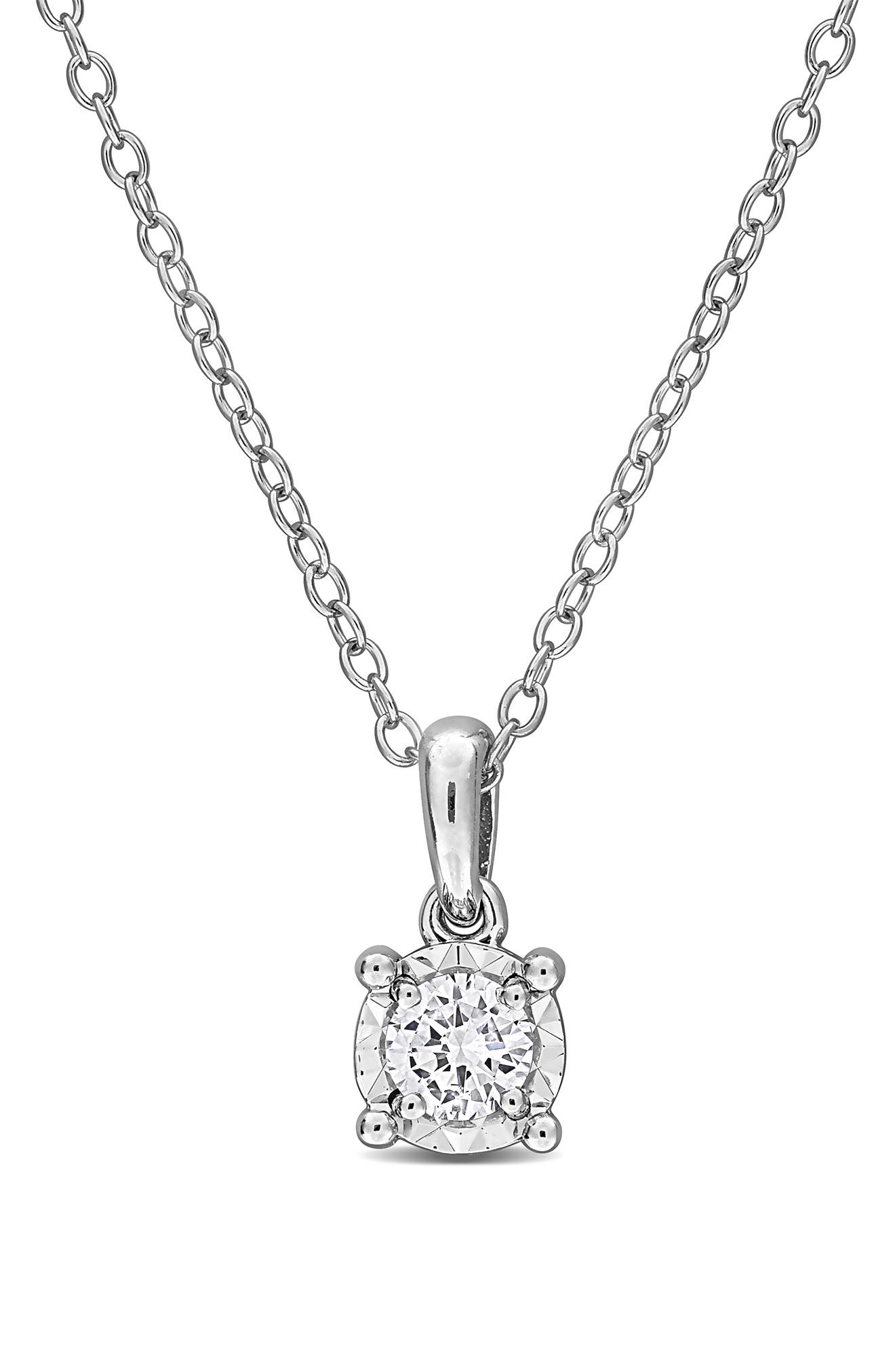 Created Forever Sterling Silver Lab Grown Diamond Solitaire Pendant Necklace