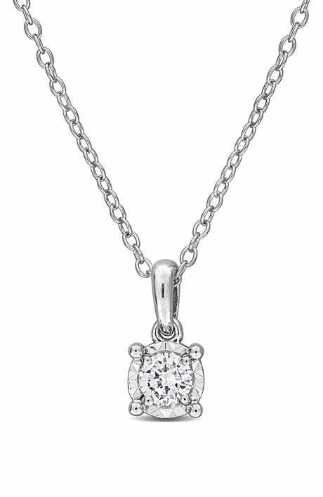 Created Forever Sterling Silver Lab Grown Diamond Solitaire Pendant Necklace