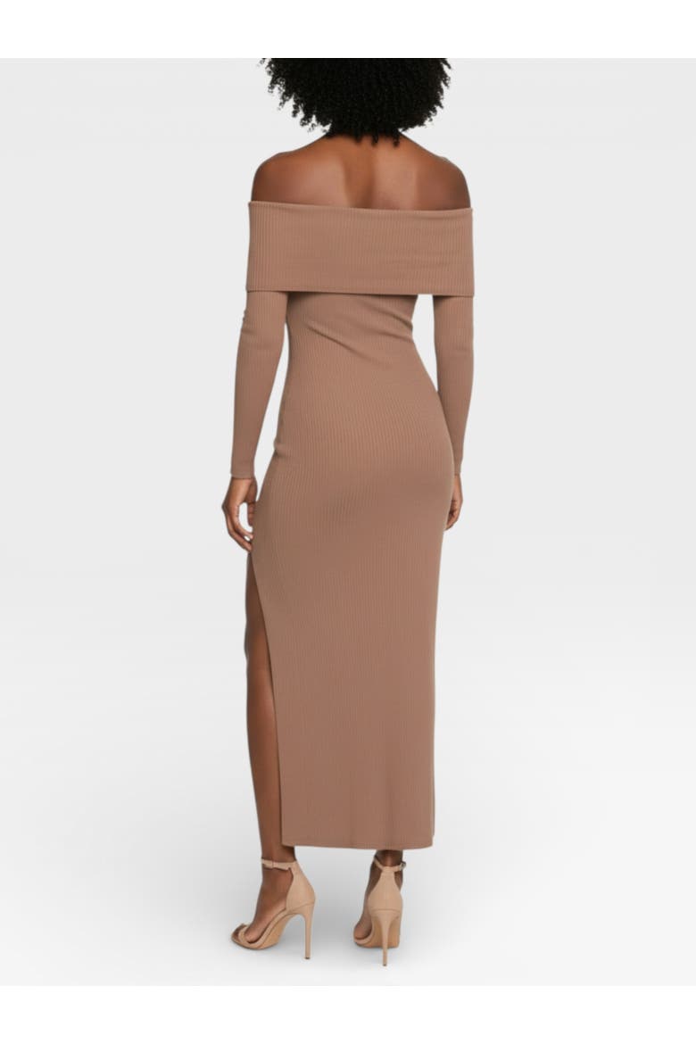 Delia Off the Shoulder Sweater Maxi Dress, Alternate, color, Almond