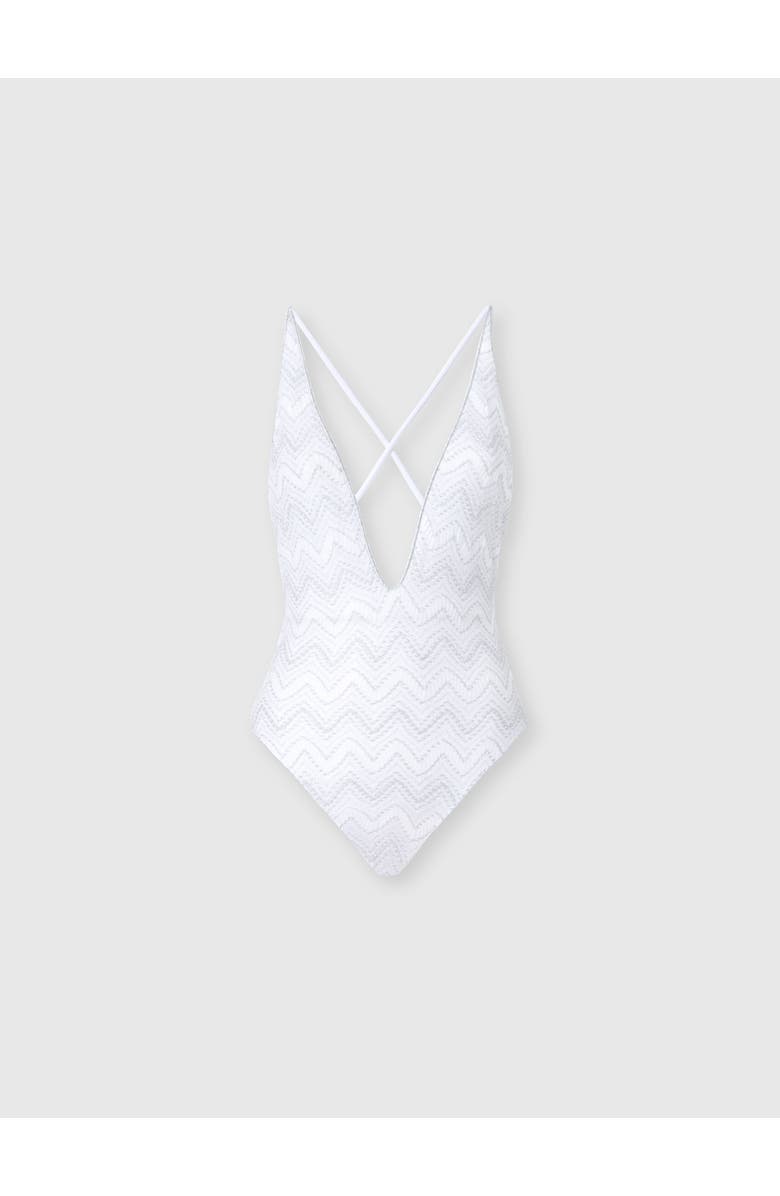 Missoni V-neck Zig Zag Lamé Viscose One-piece Swimsuit, Main, color, Silver