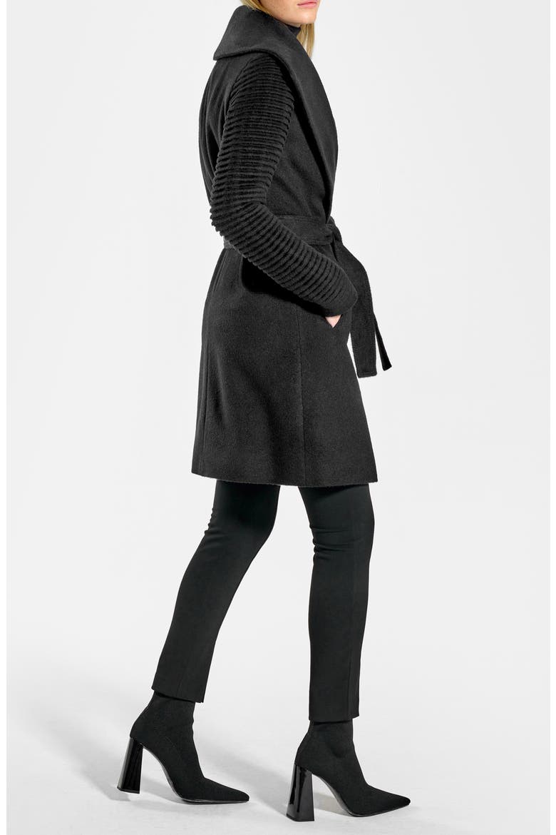 Rib Sleeve Alpaca & Wool Wrap Coat, Alternate, color, BLACK