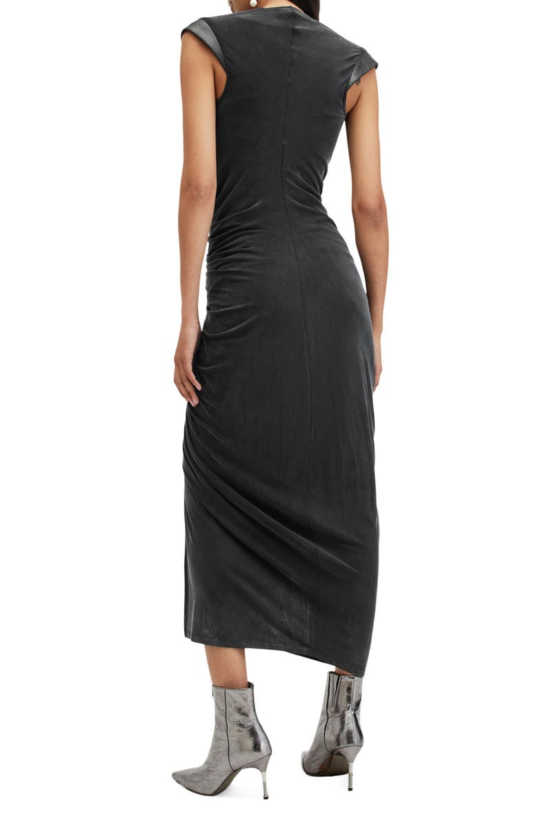 AllSaints Umbra Asymmetric Ruched Dress, Alternate, color, Black