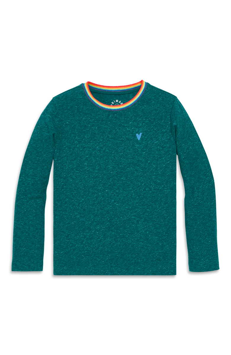 Primary Kids Long Sleeve Heathered Embroidered Heart Tee, Main, color, Spruce