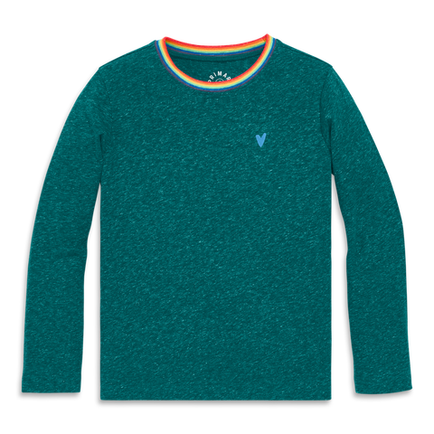 Kids Long Sleeve Heathered Embroidered Heart Tee (Toddler, Little Kid & Big Kid)