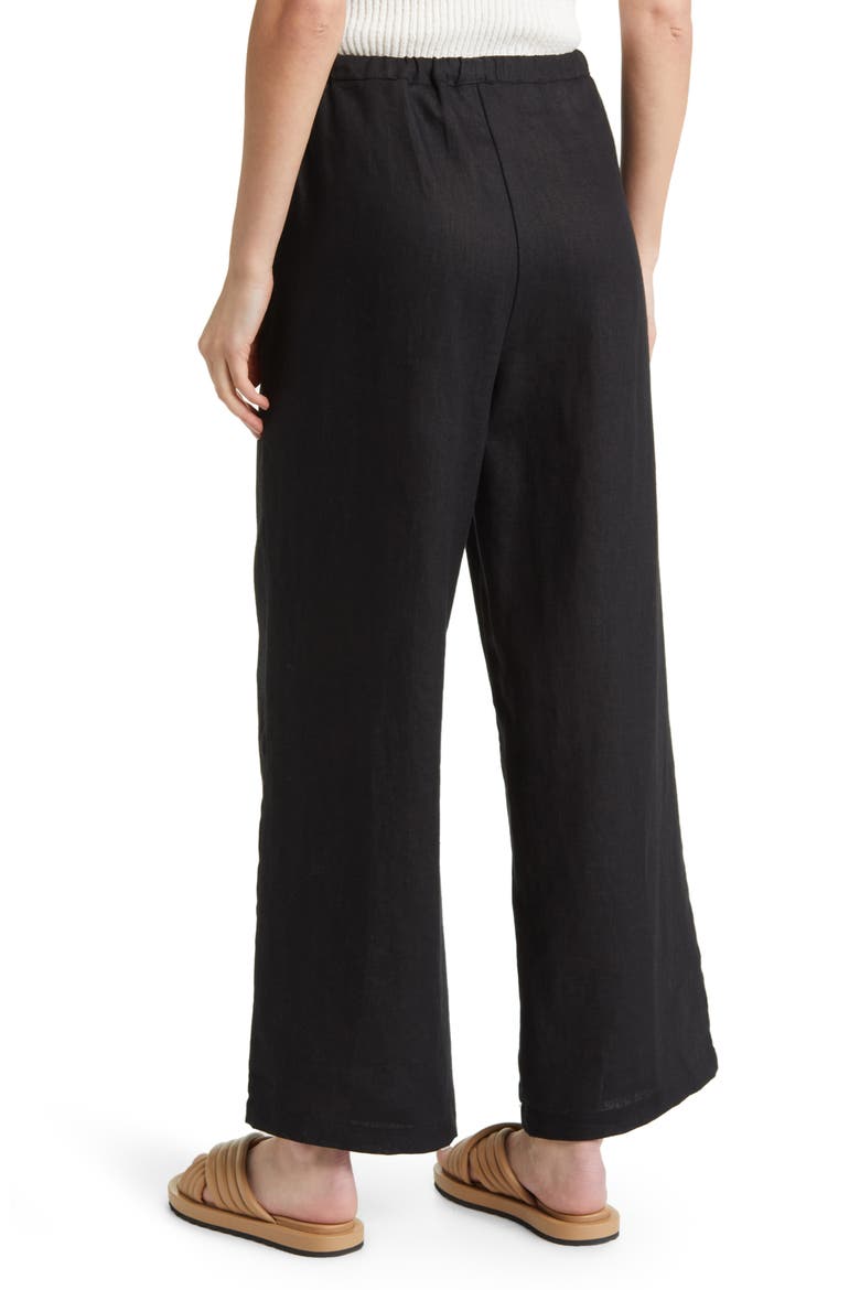 Emmie Drawstring Wide Leg Linen Pants, Alternate, color, BLACK