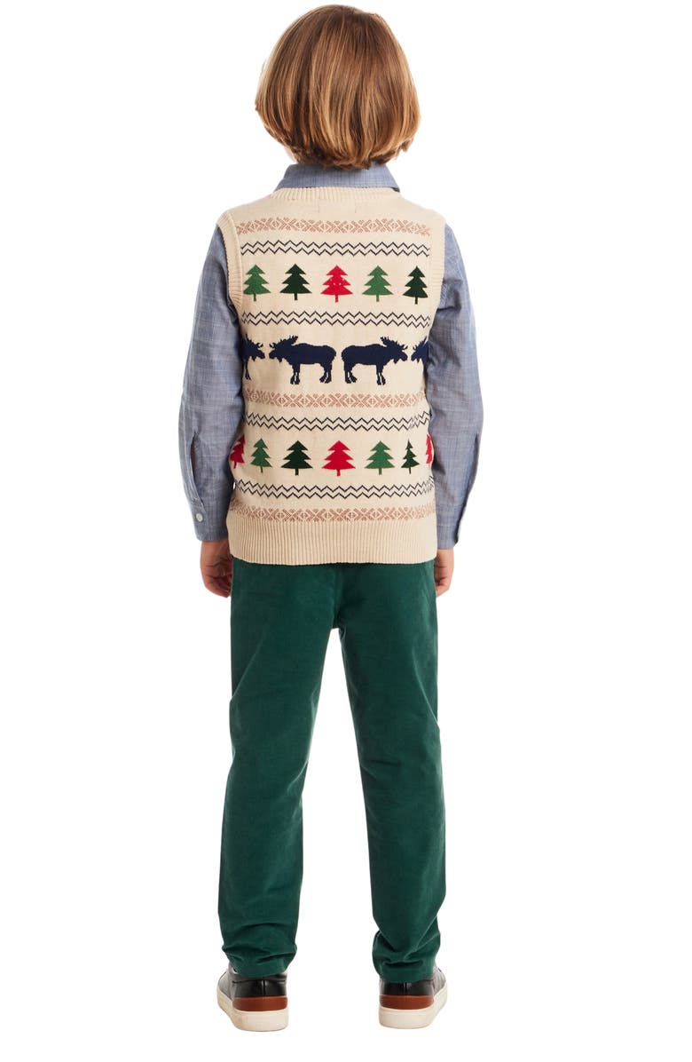 Andy & Evan Kids' Sweater Vest, Button-Up Shirt, Pants & Bow Tie Set, Alternate, color, Beige Fair Isle