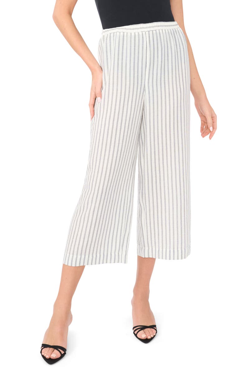 Vince Camuto Stripe Pull-On Ankle Wide Leg Pants, Main, color, Ultra White