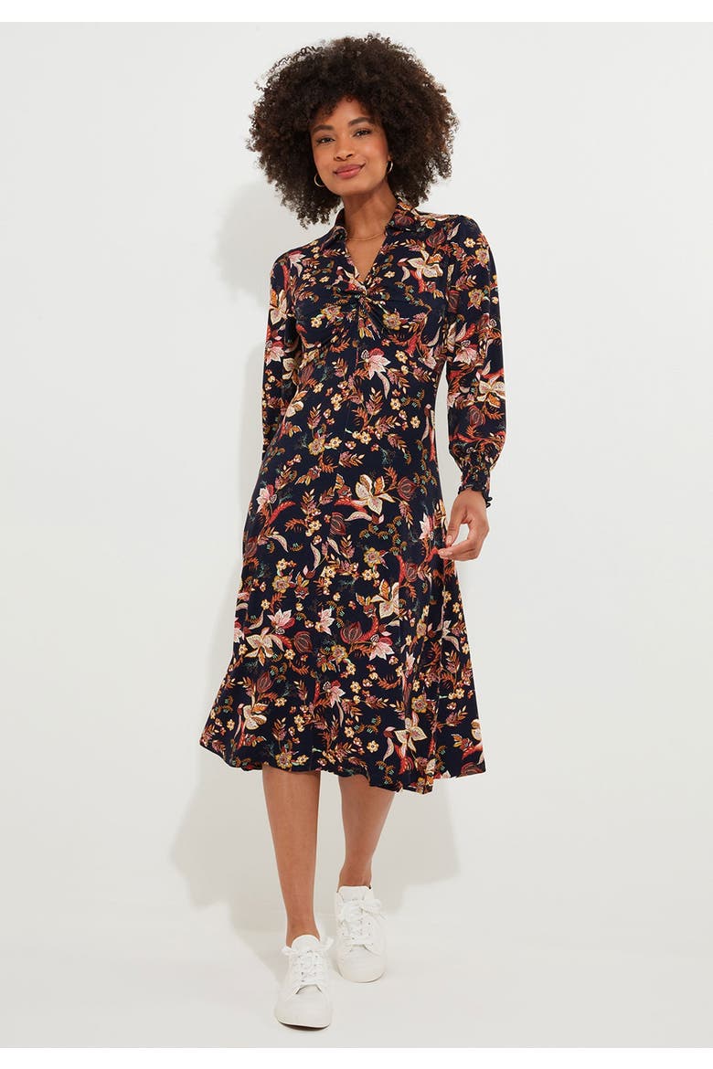 Stretch Knit Knot Front Midi Dress, Main, color, NAVY BOTANICAL