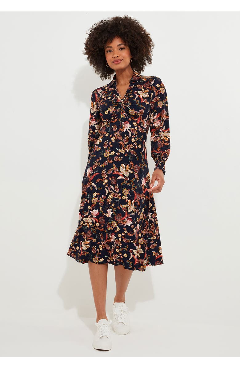 Joe Browns Stretch Knit Knot Front Midi Dress, Main, color, Navy Botanical