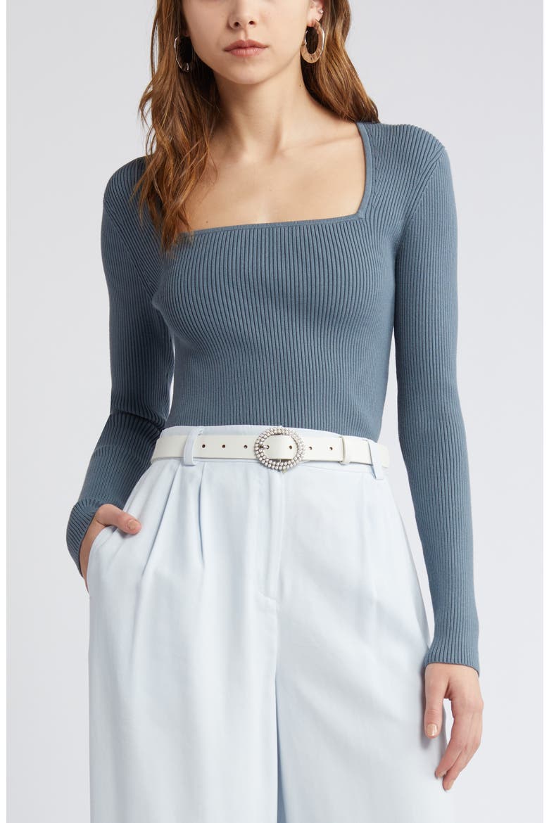 Luxe Sculpt Square Neck Long Sleeve Top, Main, color, BLUE WEATHER