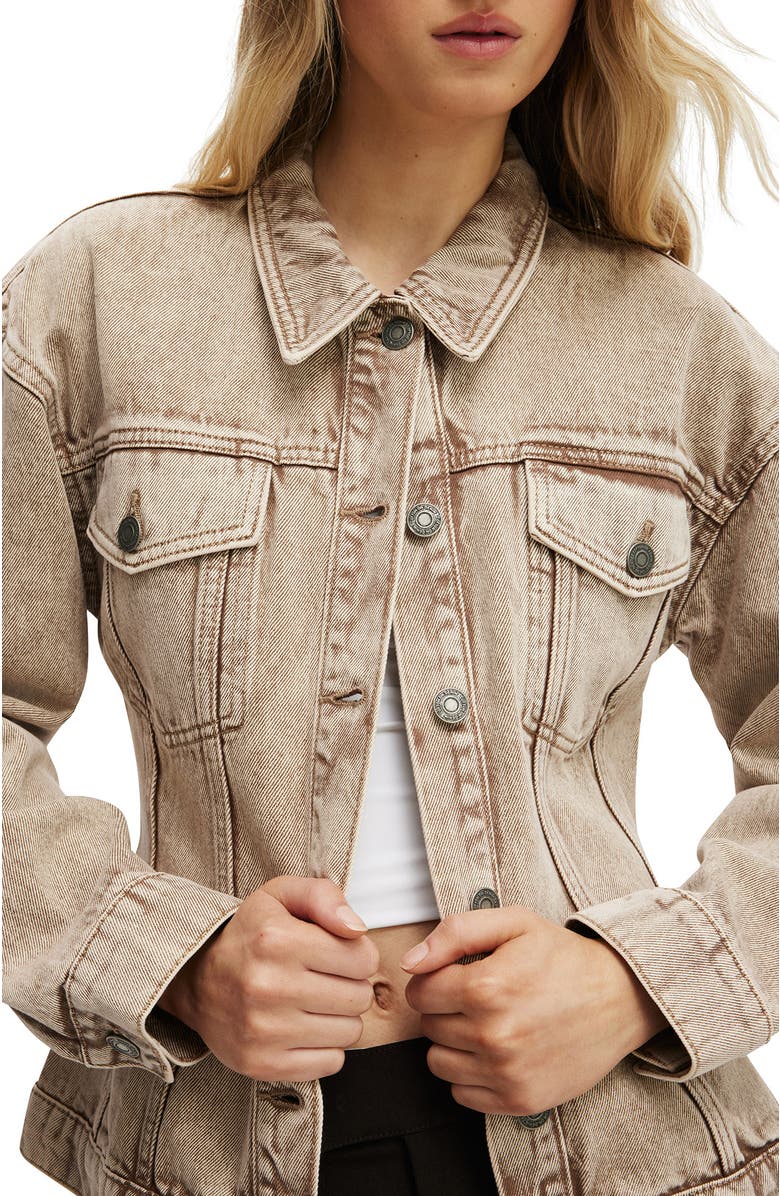 Cotton On Women's Alva Cinched Denim Jacket, Alternate, color, Brown Stonewash