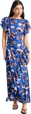 Warehouse Side Split Ruffle Detail Maxi Dress