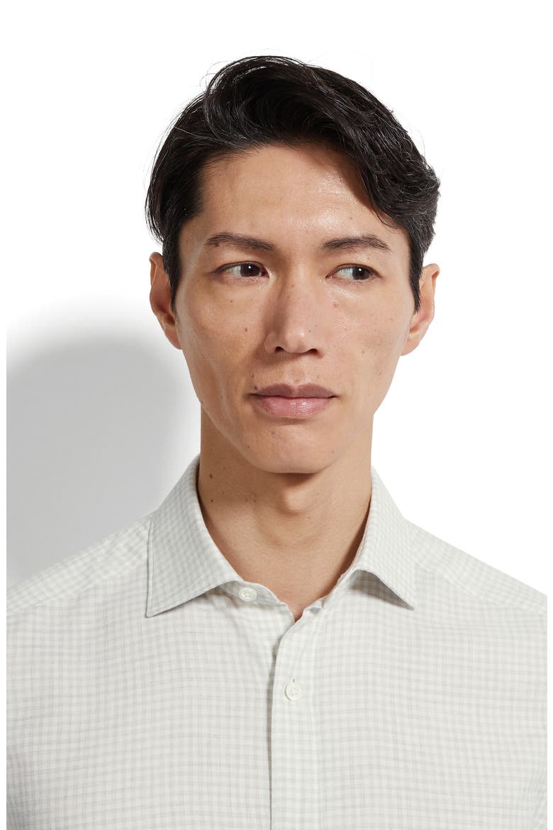 Cashco Gingham Check Cotton & Cashmere Button-Up Shirt, Alternate, color, LIGHT GREY / WHITE