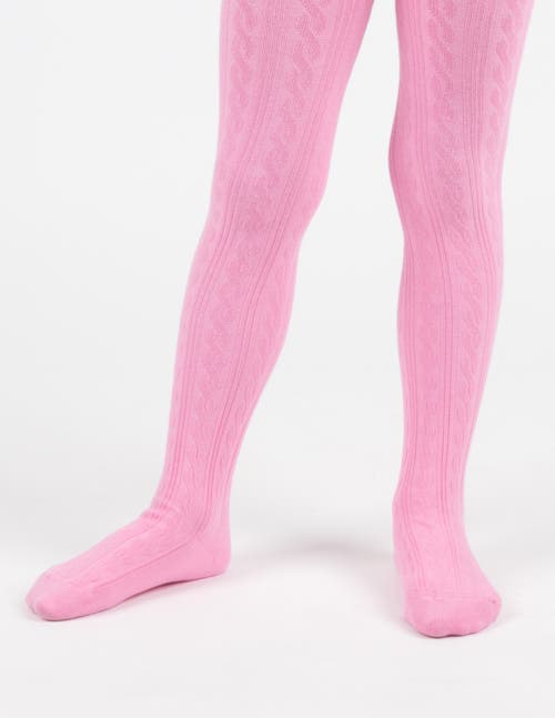 Leveret Girls Cable Knit Tights, Cotton Blend In Pink