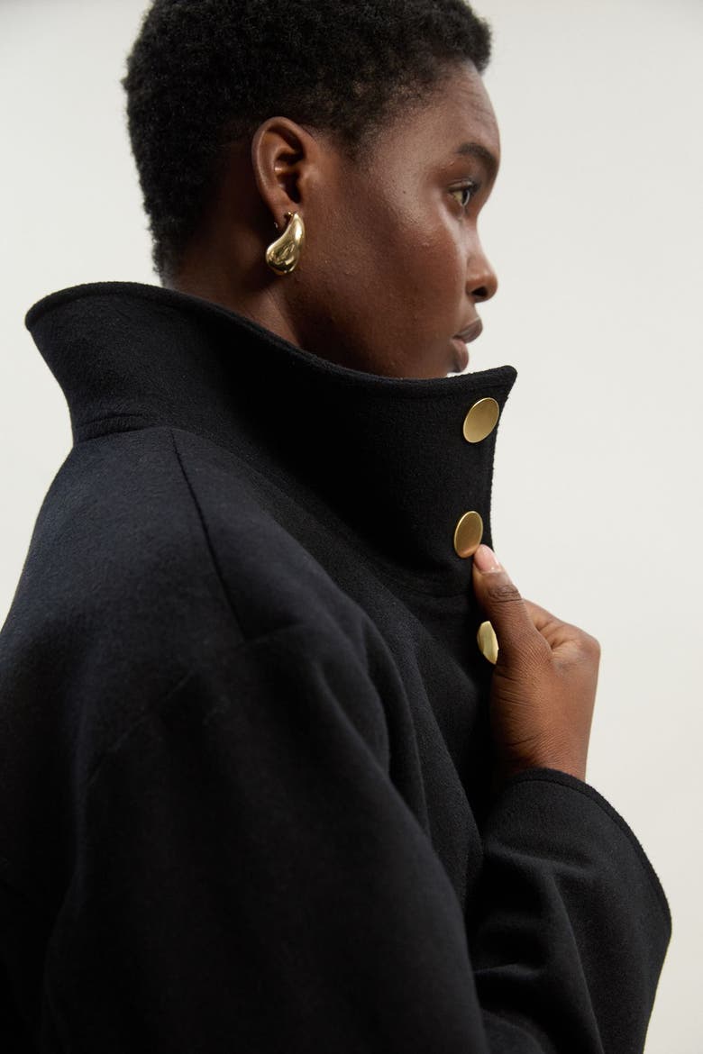 Brushed Wool Funnel Neck Tailored Coat, Alternate, color, Black