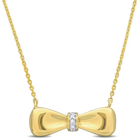 Diamond Accent Bow Necklace 10k Gold