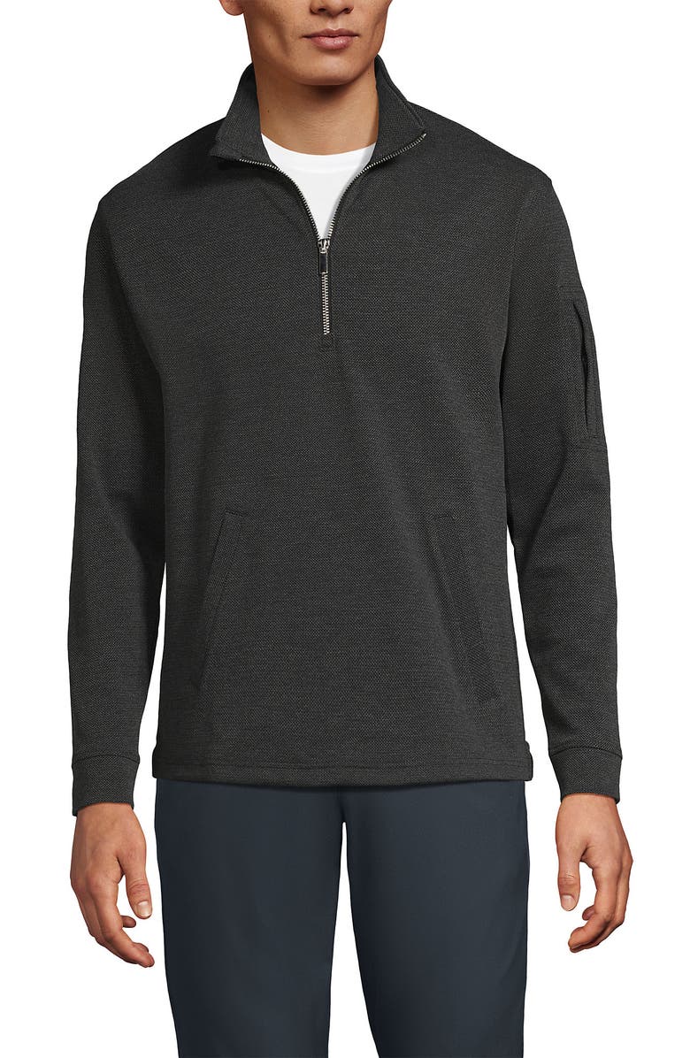 Lands' End Long Sleeve Cooling Performance Pique Quarter Zip, Main, color, Dark Charcoal Heather