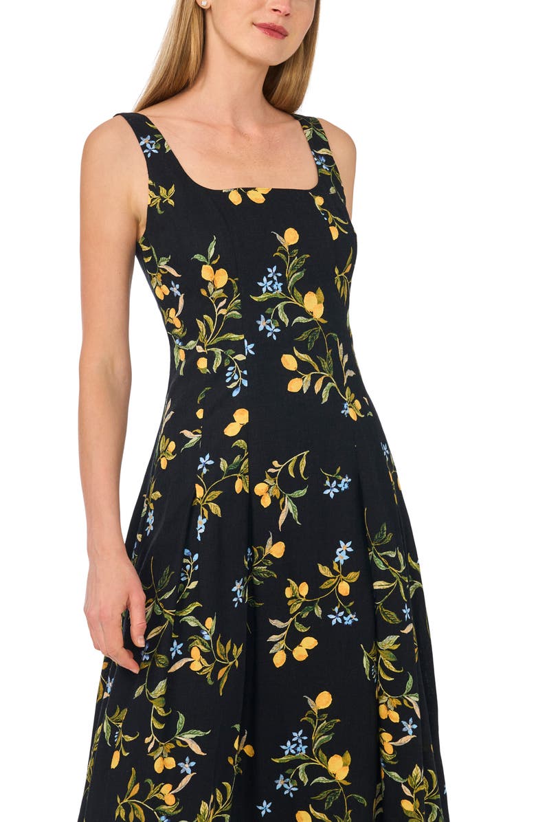 Ted Baker Lemon Print Sleeveless Pleated Midi Dress, Alternate, color, Rich Black