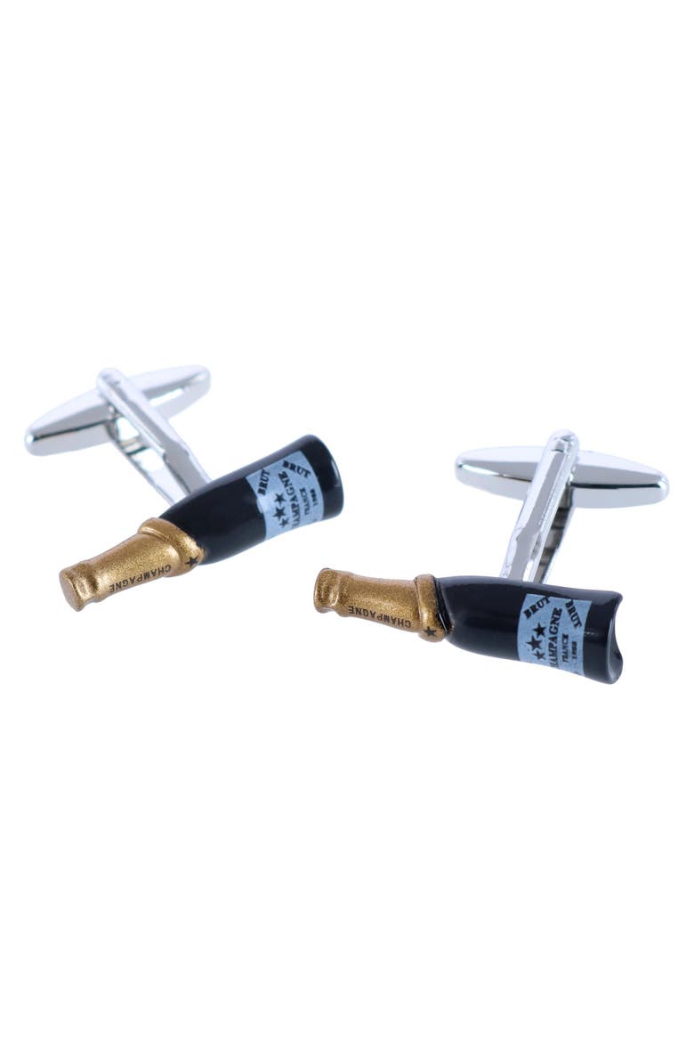 Celebrate Champagne Bottle Novelty Cufflinks, Main, color, Green