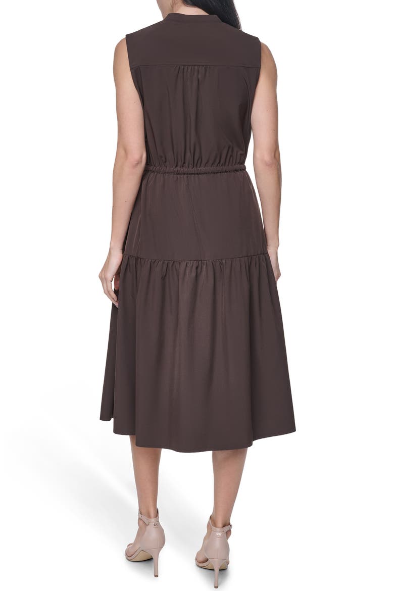 Tiered Midi Dress with Tie Belt, Alternate, color, COFFEE BEA