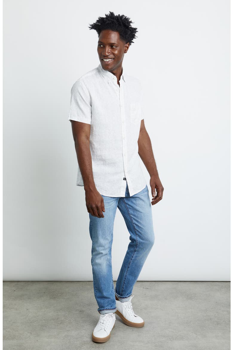 Carson Short Sleeve Linen Blend Button-Up Shirt, Alternate, color, JUNGLE JAM