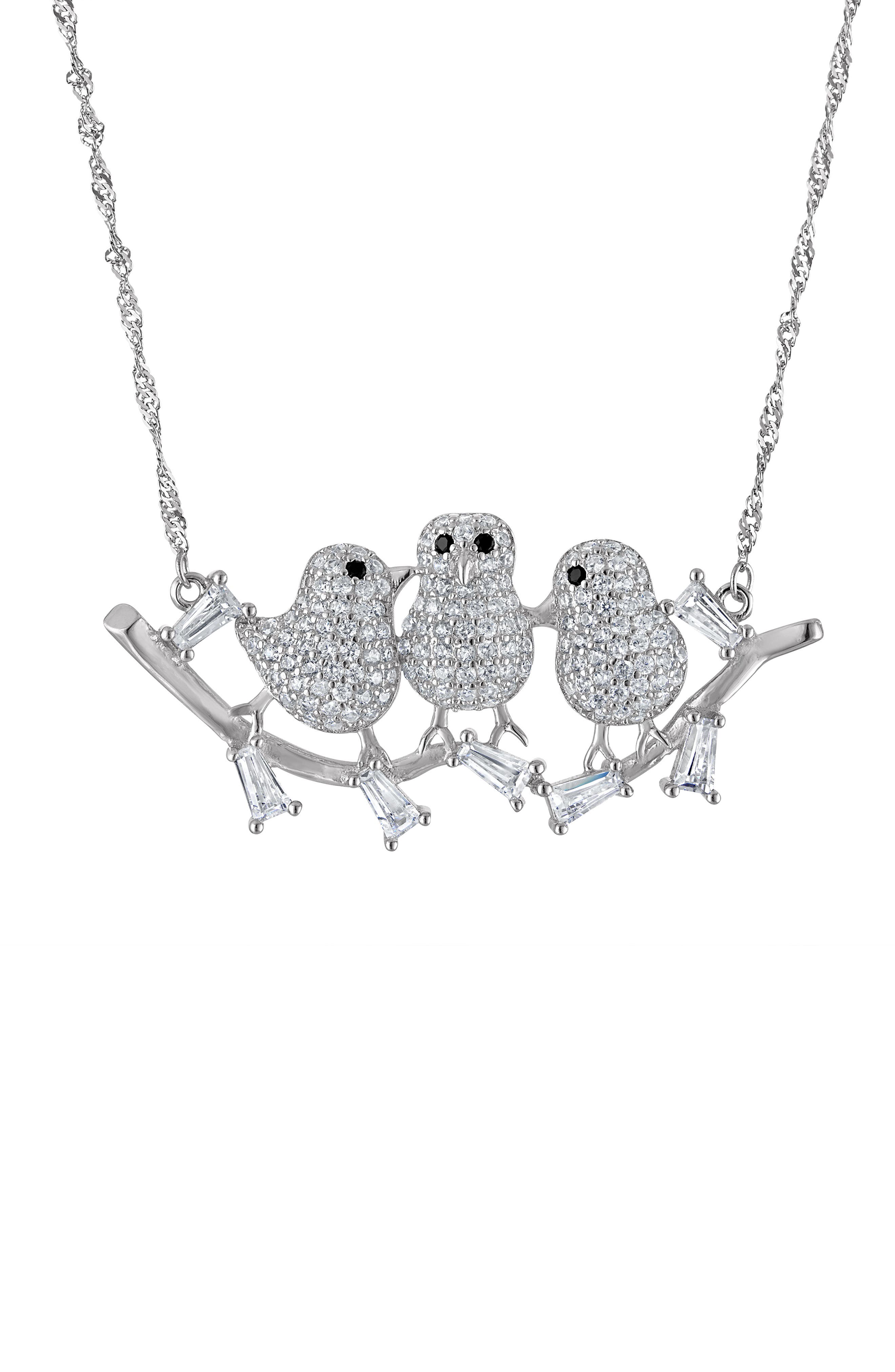 FZN Sterling Silver & Cubic Zirconia Bird Trio Pendant Necklace