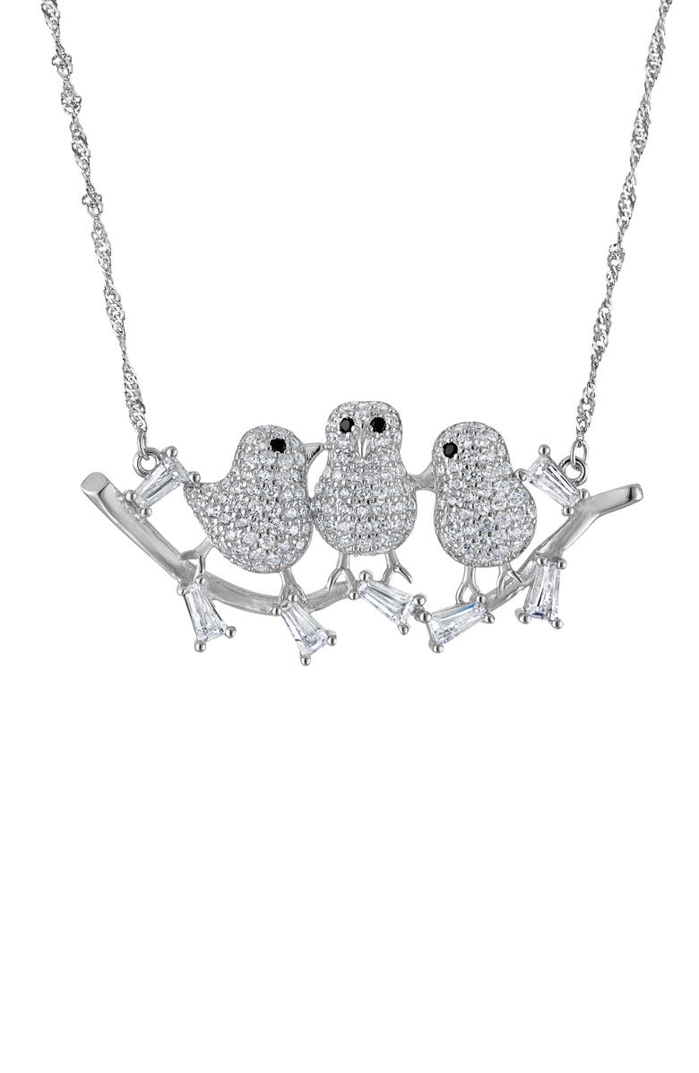 FZN Sterling Silver Cubic Zirconia Bird Trio Pendant Necklace, Main, color, Silver