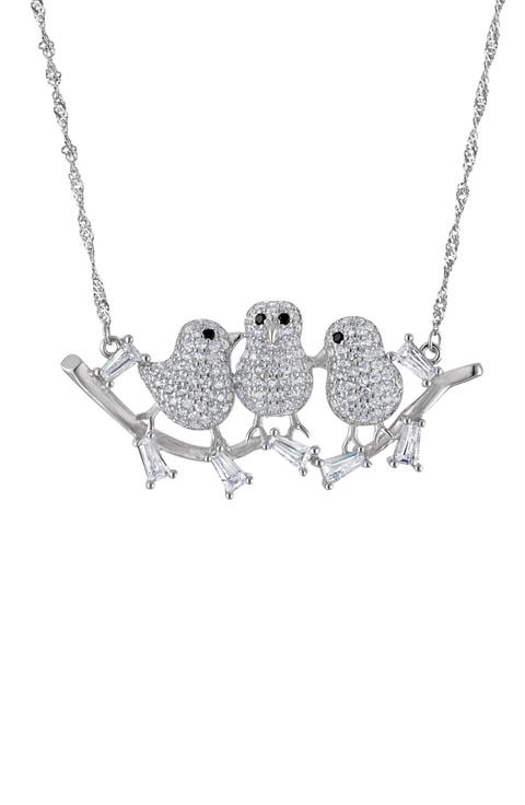 Sterling Silver Cubic Zirconia Bird Trio Pendant Necklace