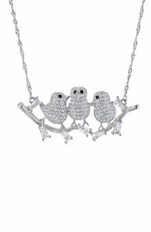 FZN Sterling Silver & Cubic Zirconia Bird Trio Pendant Necklace