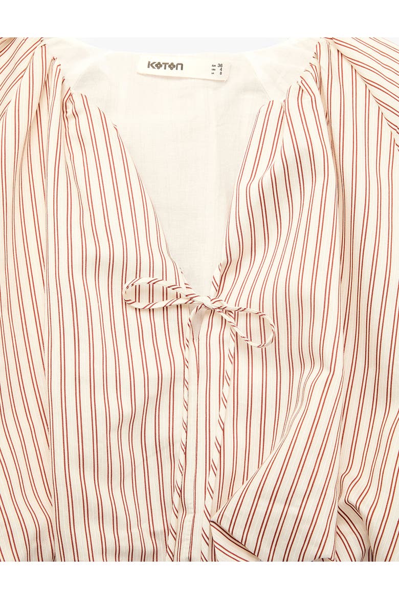 Tied Striped Puff Sleeve Crop Top, Alternate, color, BROWN STRIPE