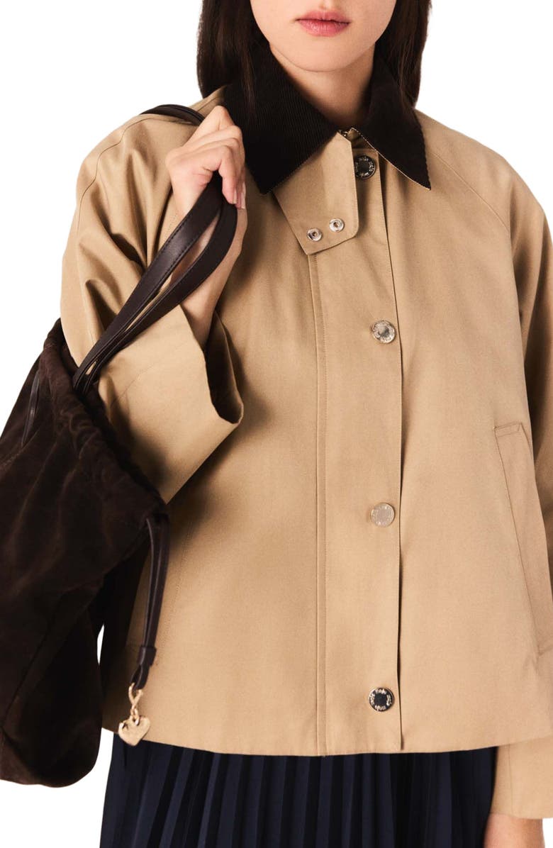 maje Jacket with removable contrast collar, Alternate, color, Camel