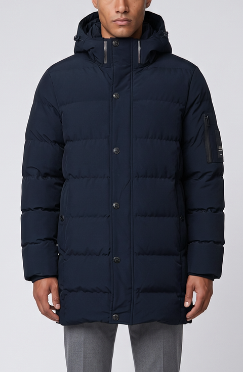 Long Hooded Puffer with Sleeve Pocket