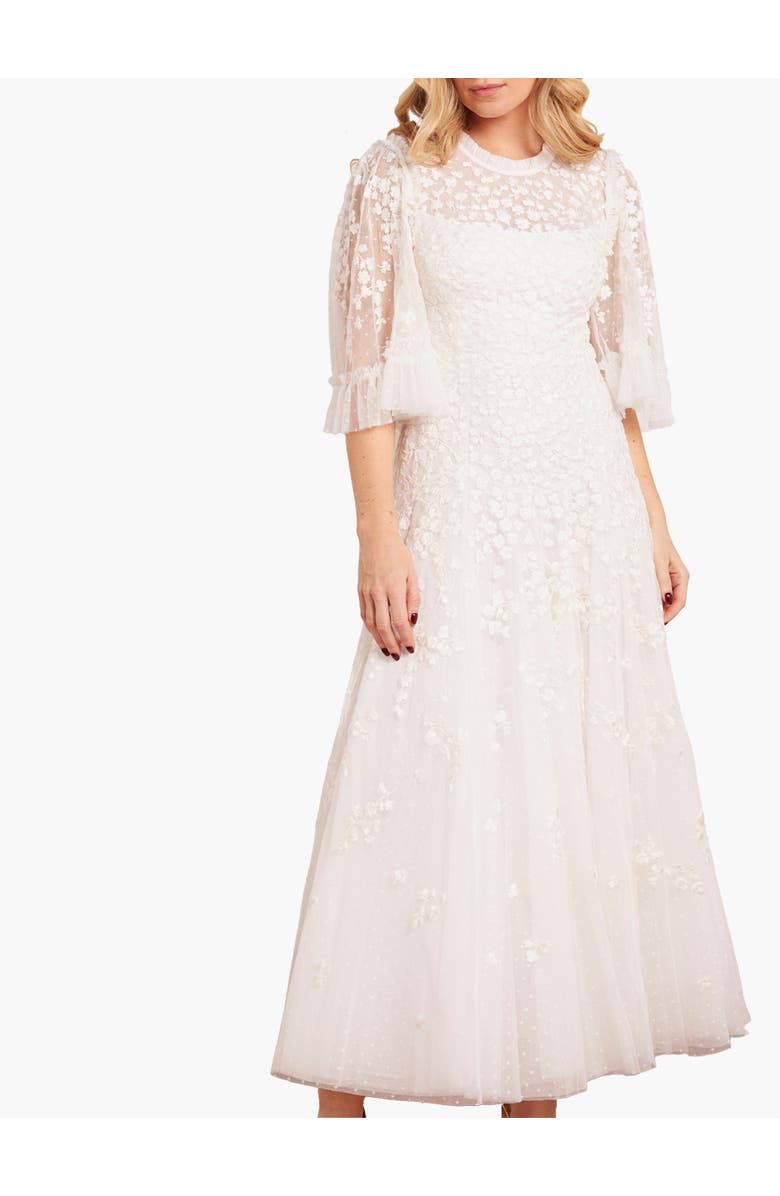 Needle & Thread Scatter Blossom Round Neck Ankle Gown, Main, color, Swan White