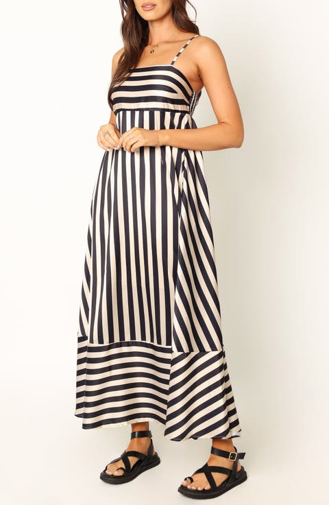 Brea Stripe Sleeveless Satin Maxi Dress