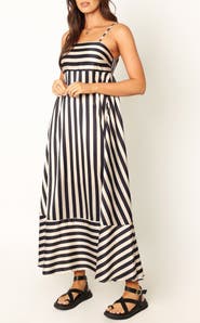 Petal & Pup Brea Stripe Sleeveless Satin Maxi Dress