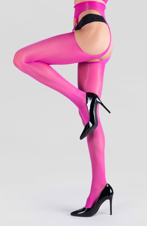 Lechery Women's Lustrous Silky Shiny Sheer Suspender Crotchless High-waist Pantyhose Tights In Pink