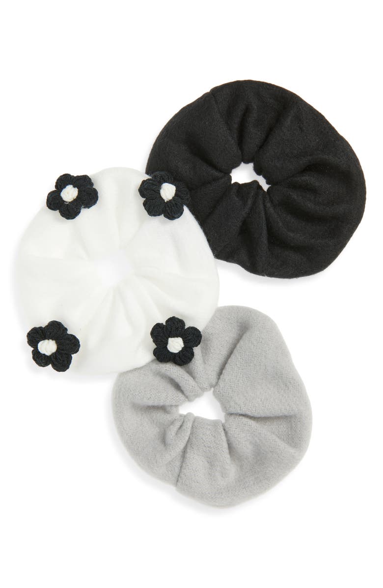Tasha 3-Pack Knit Scrunchies, Main, color, Ivory/ Blk/ Grey