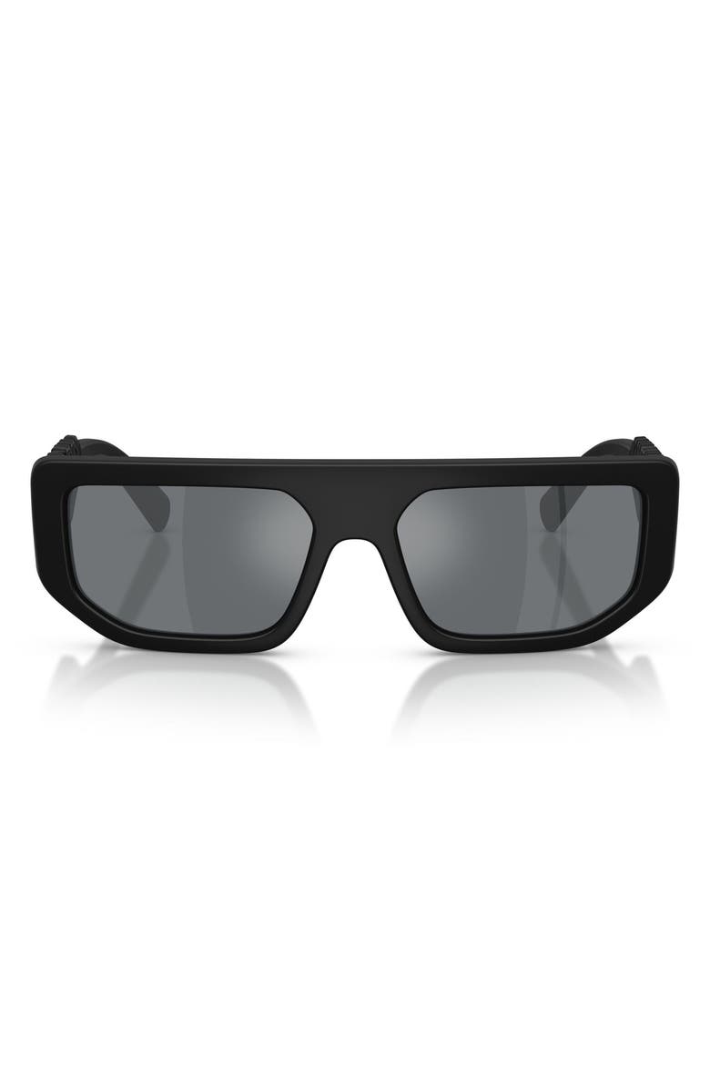 Dolce&Gabbana 56mm Rectangular Sunglasses, Main, color, Matte Black / Light Grey Black