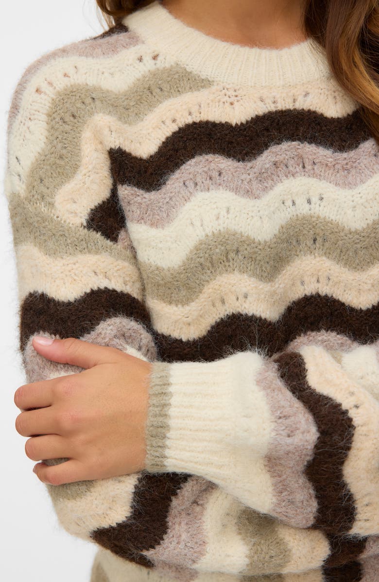 VERO MODA Scallop Open Knit Sweater, Alternate, color, Birch Stripes