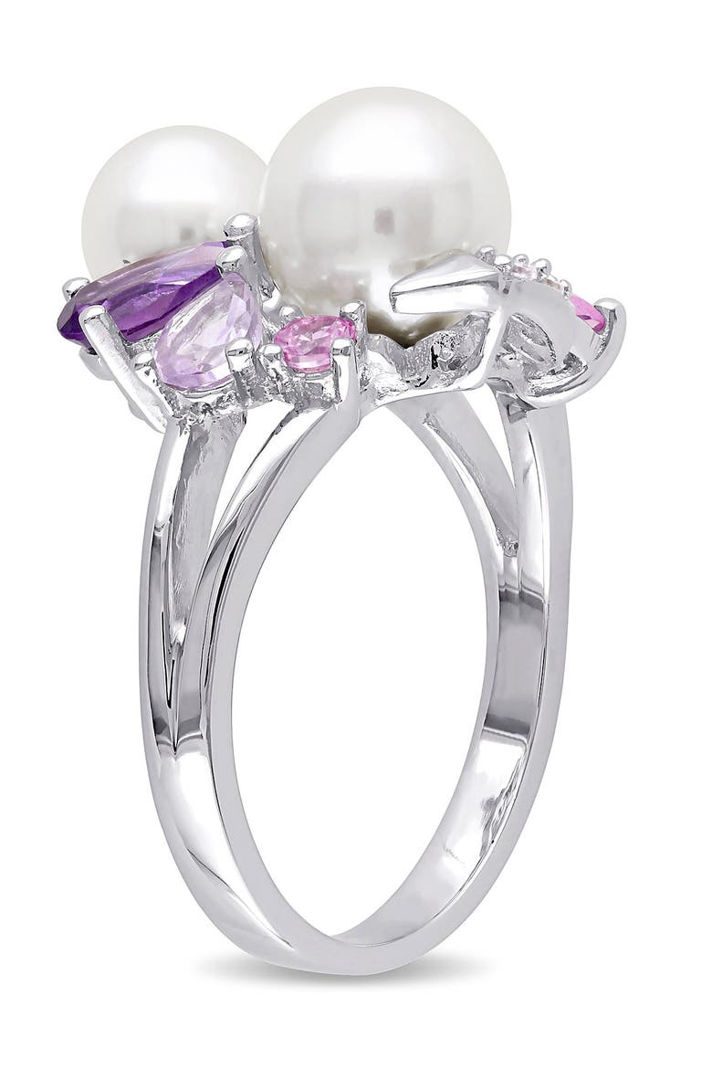 Sterling Silver 6.5-7mm & 7.5-8mm White Freshwater Cultured Pearl & Semi-Precious Stone Ring, Alternate, color, MULTI