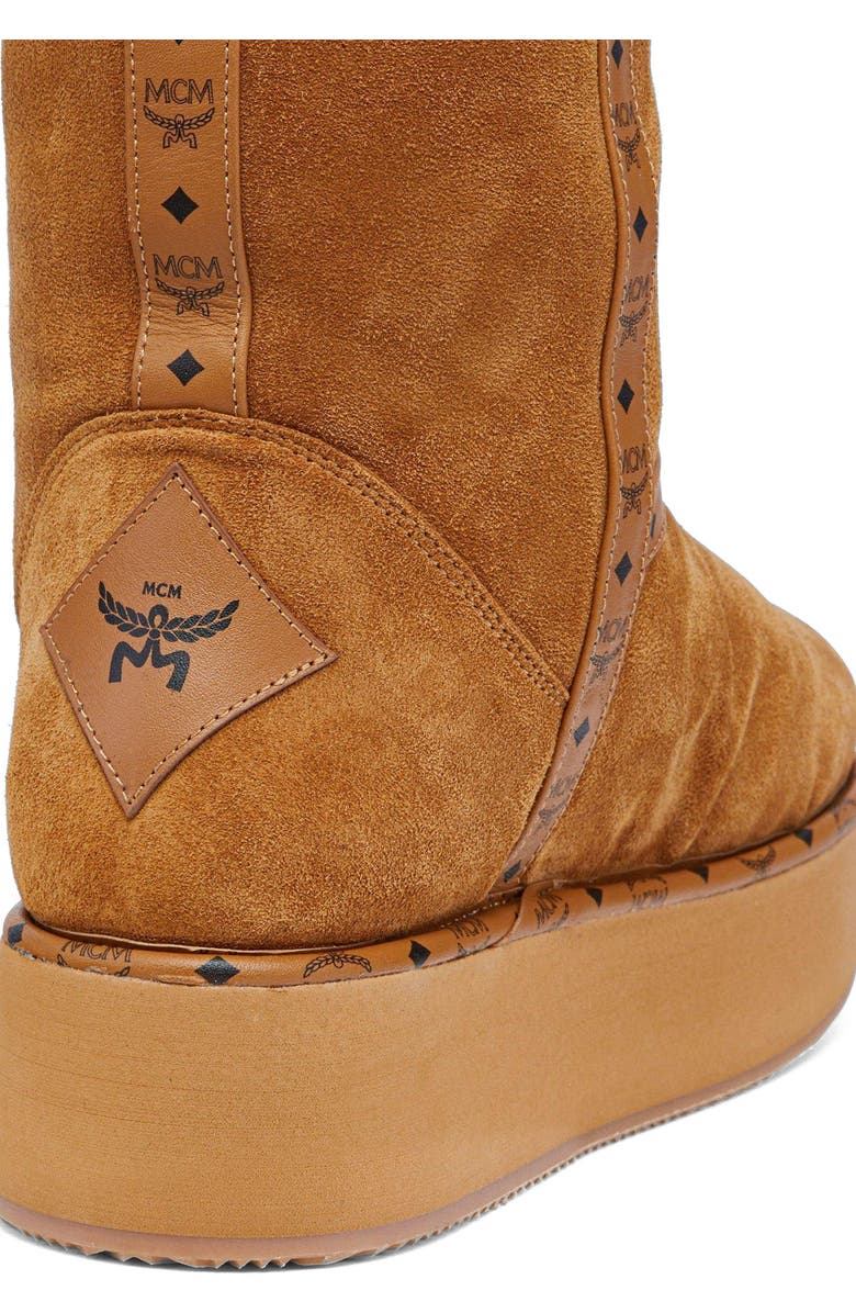 MCM Women's Boots in Calfskin Suede Leather, Alternate, color, Cognac