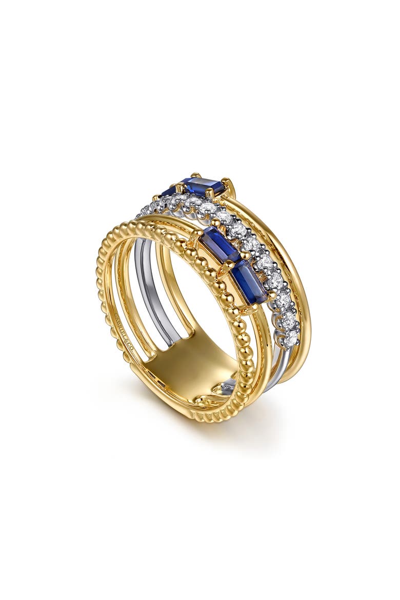 Wide Band Diamond & Sapphire Ring, Main, color, TWO TONE