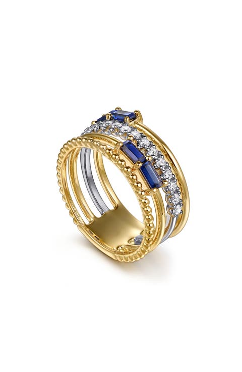 Bujukan Two-Tone 14K Gold, Blue Sapphire & Diamond Stackable Ring