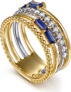 Gabriel & Co. Wide Band Diamond & Sapphire Ring